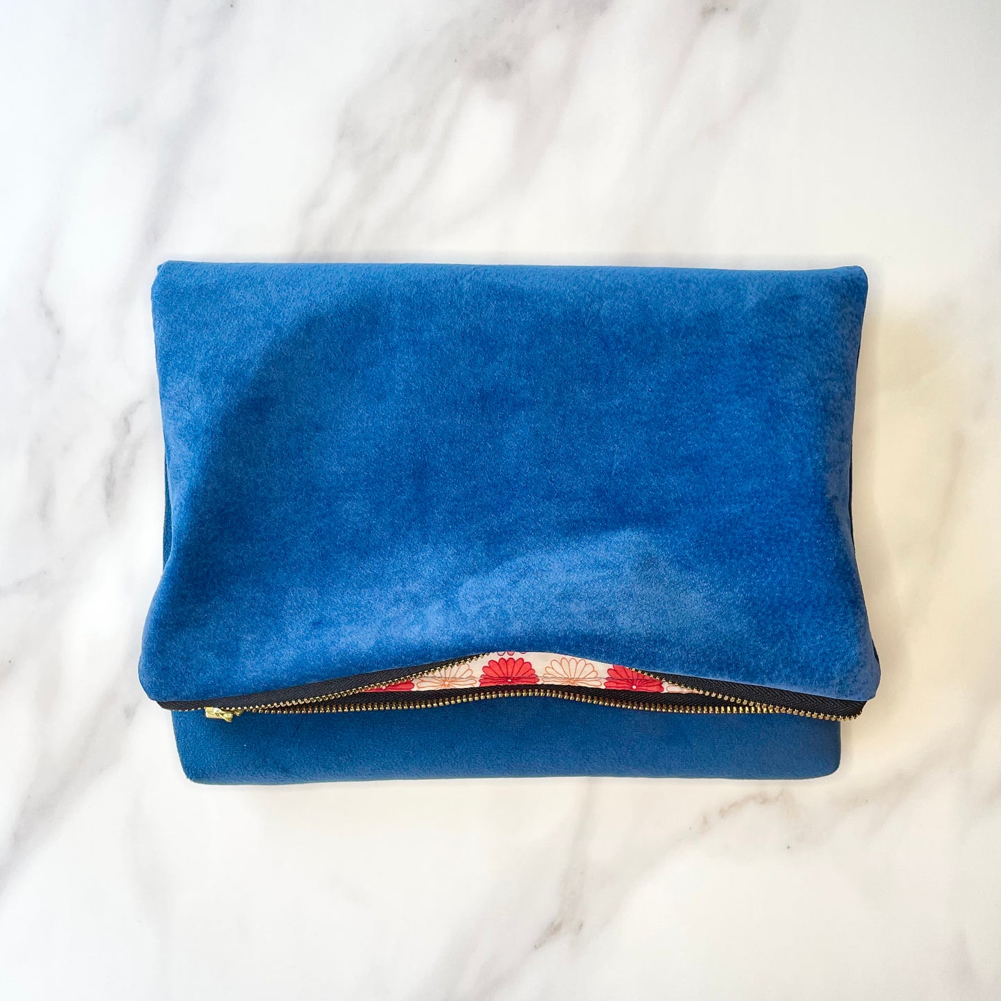 Foldover Clutch: Blue Suede / Blue Velvet