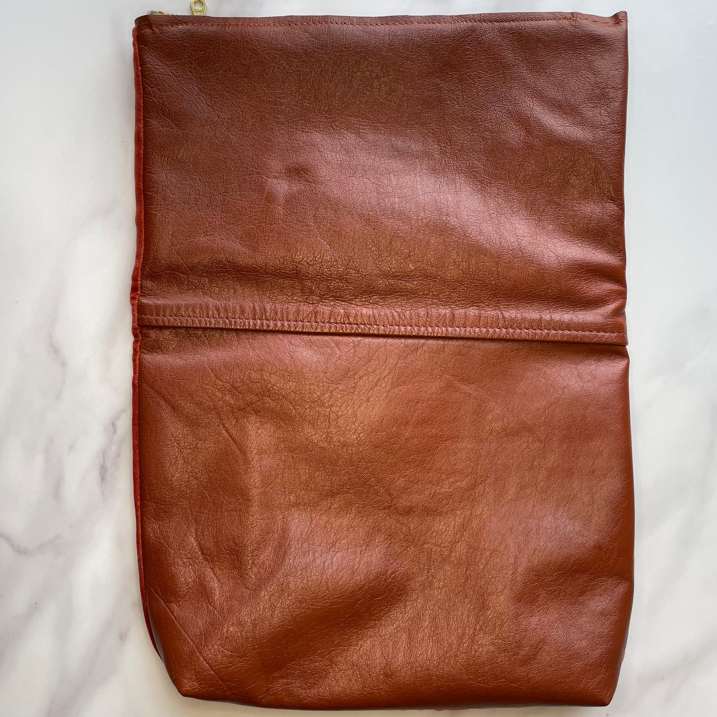 Foldover Clutch: Brown Leather / Rust Velvet