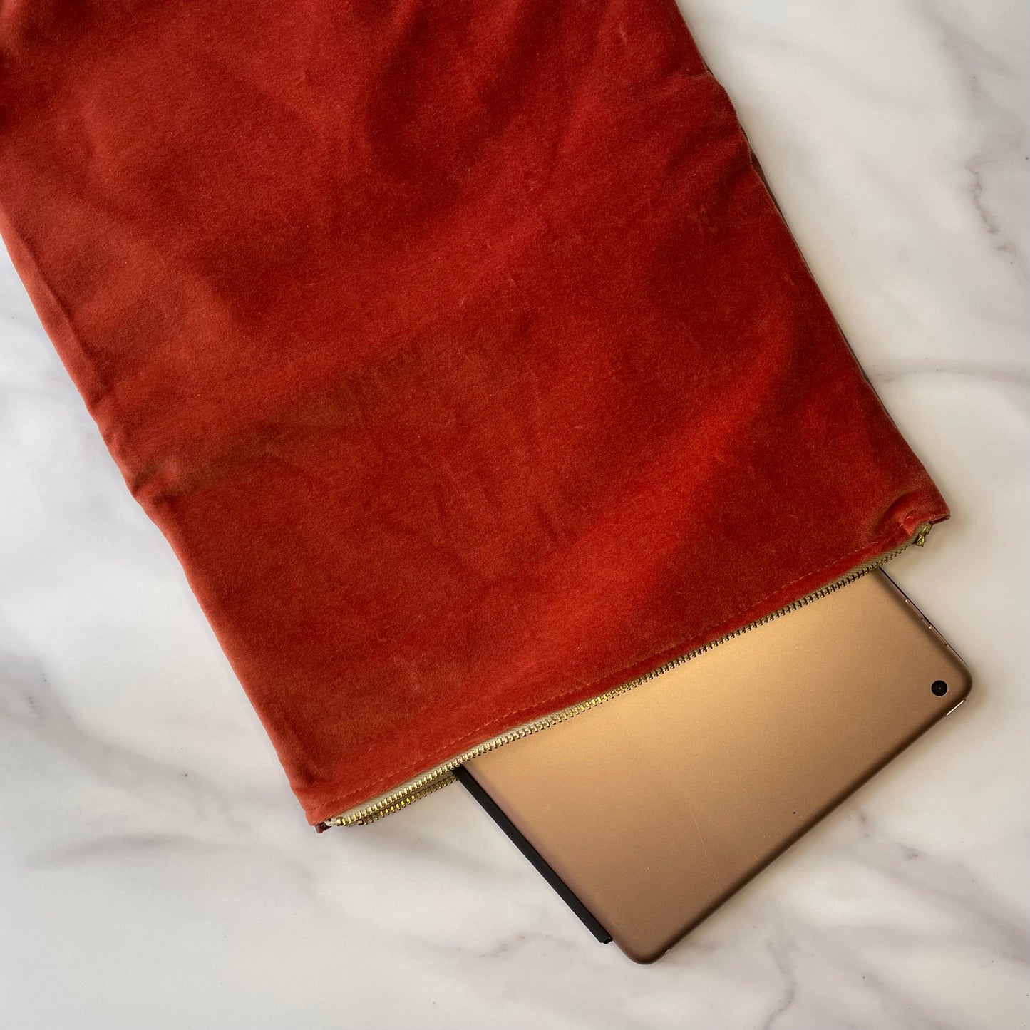Foldover Clutch: Brown Leather / Rust Velvet