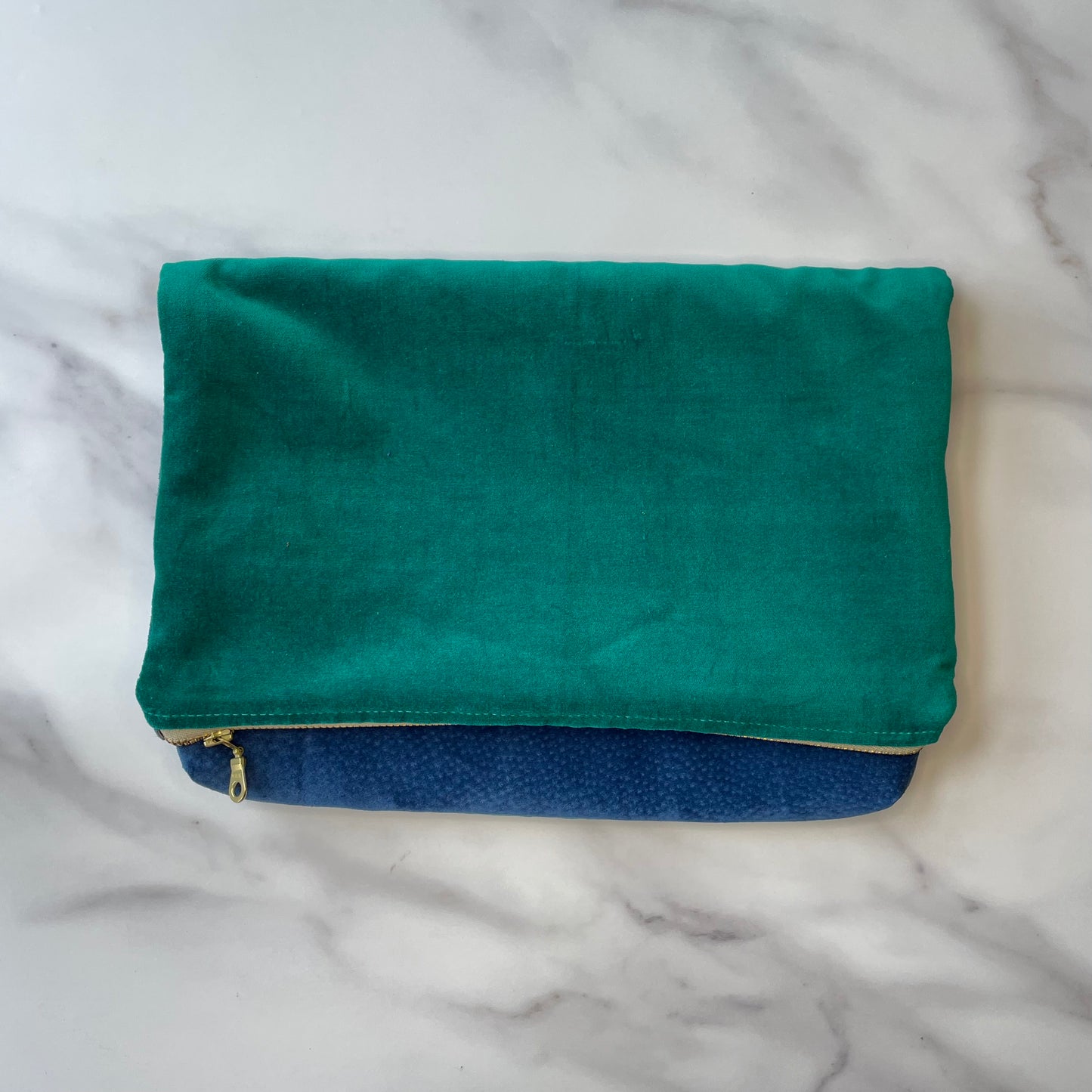 Foldover Clutch: Blue Suede / Sea Green Velvet