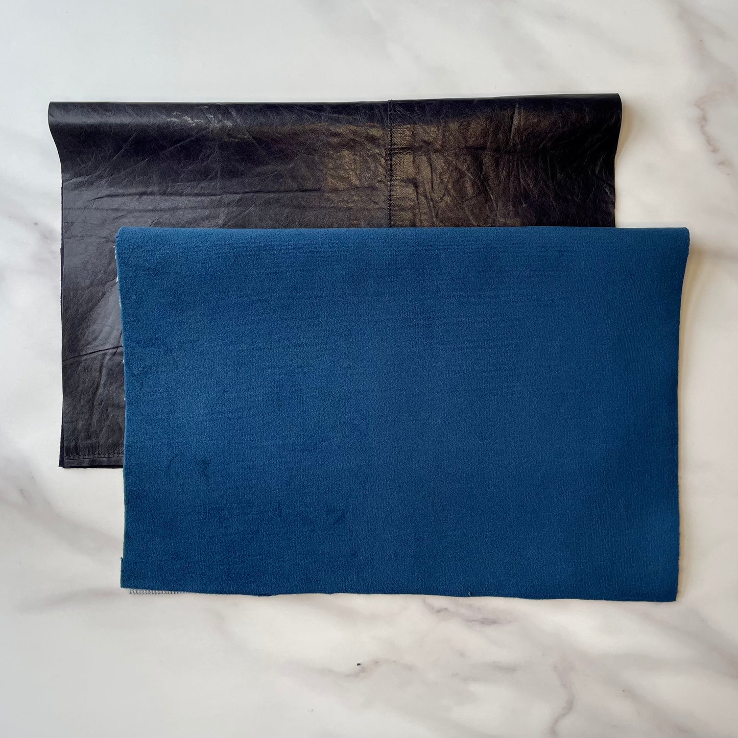 Foldover Clutch: Navy Blue Leather / Blue Velvet