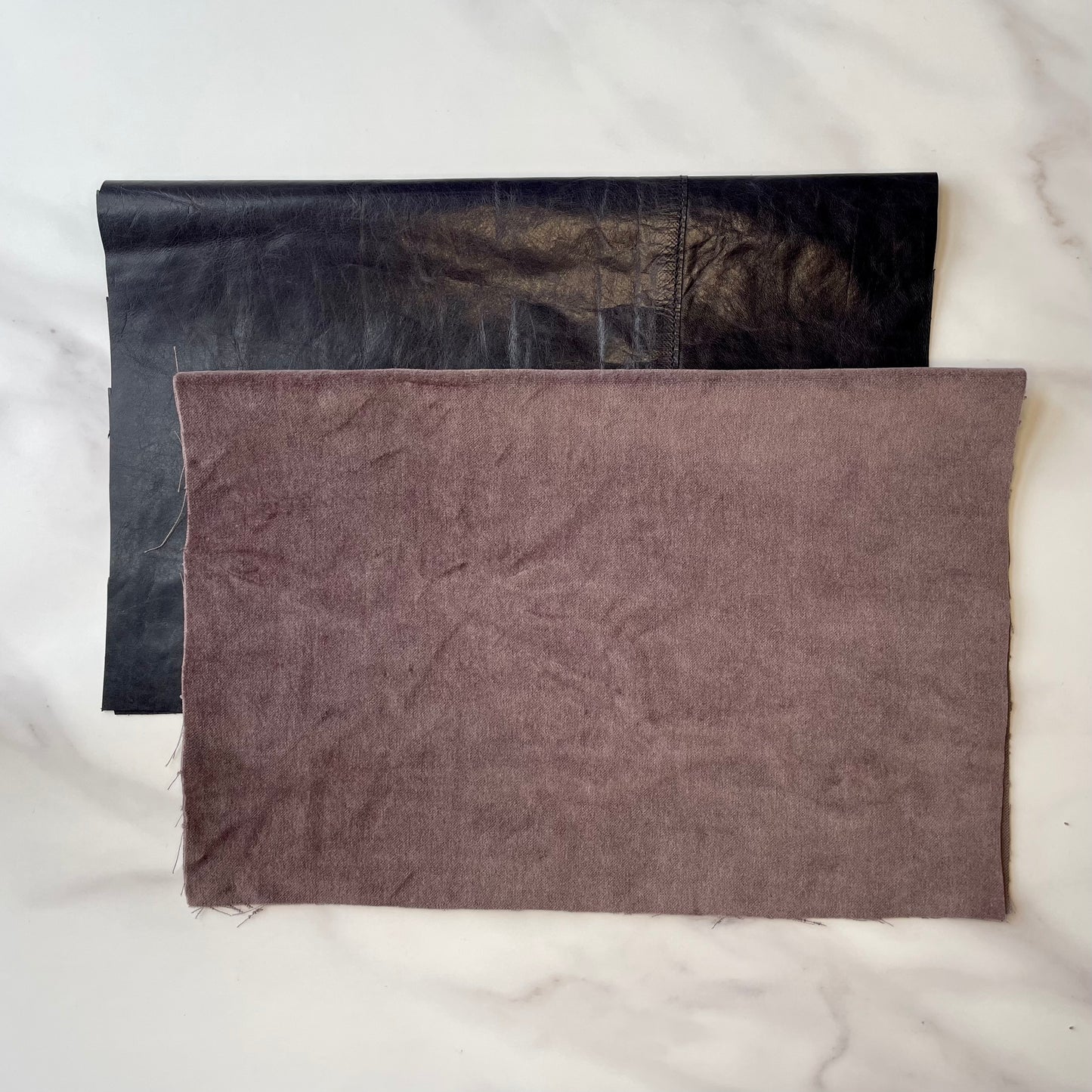 Foldover Clutch: Navy Blue Leather / Vintage Lilac Velvet
