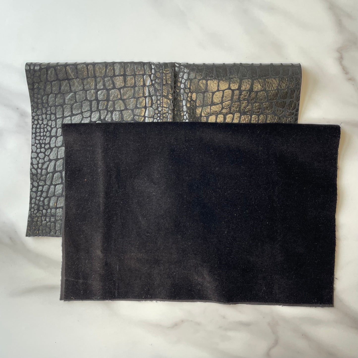 Foldover Clutch: Black Embossed Leather / Black Velvet