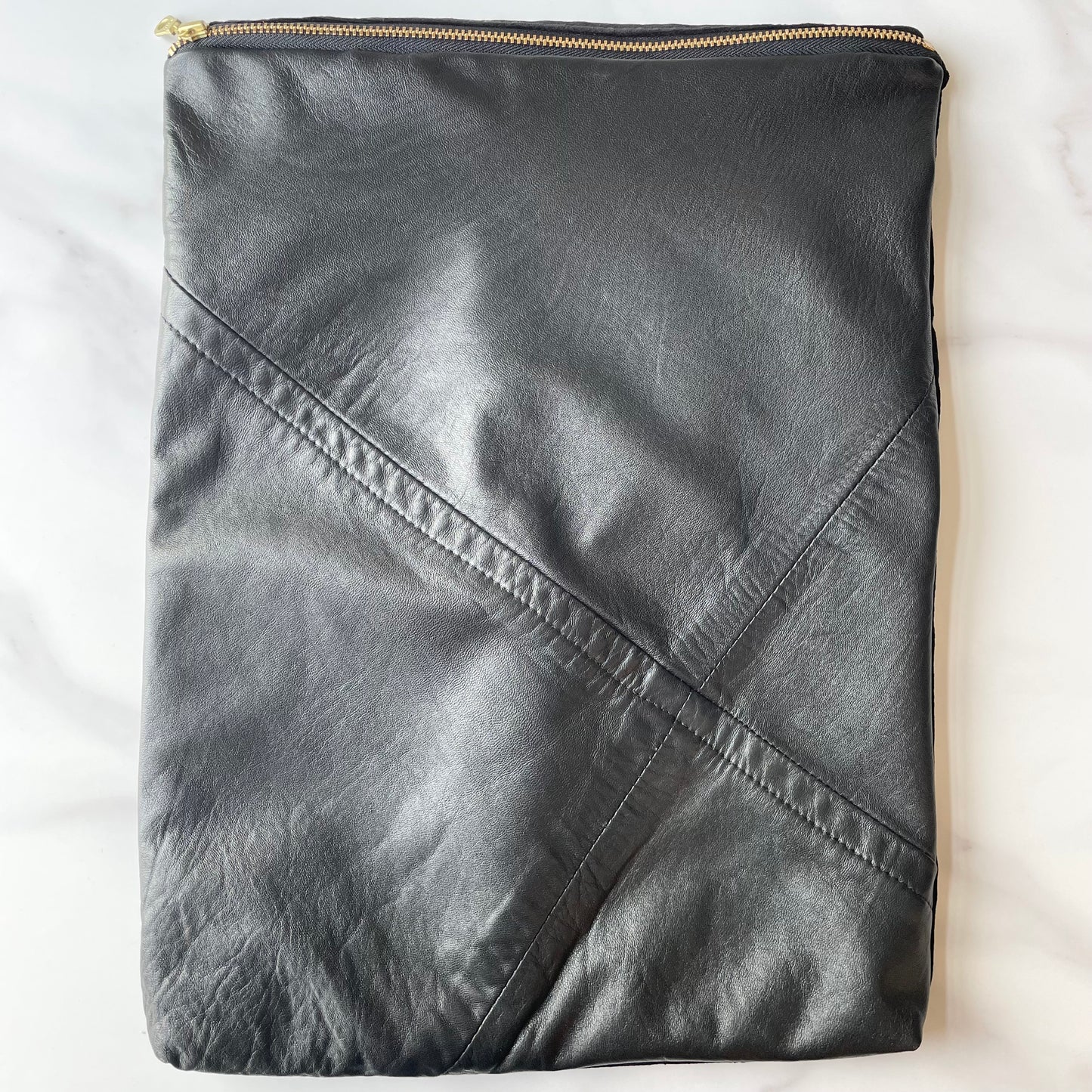 Foldover Clutch: Black Leather / Black Velvet