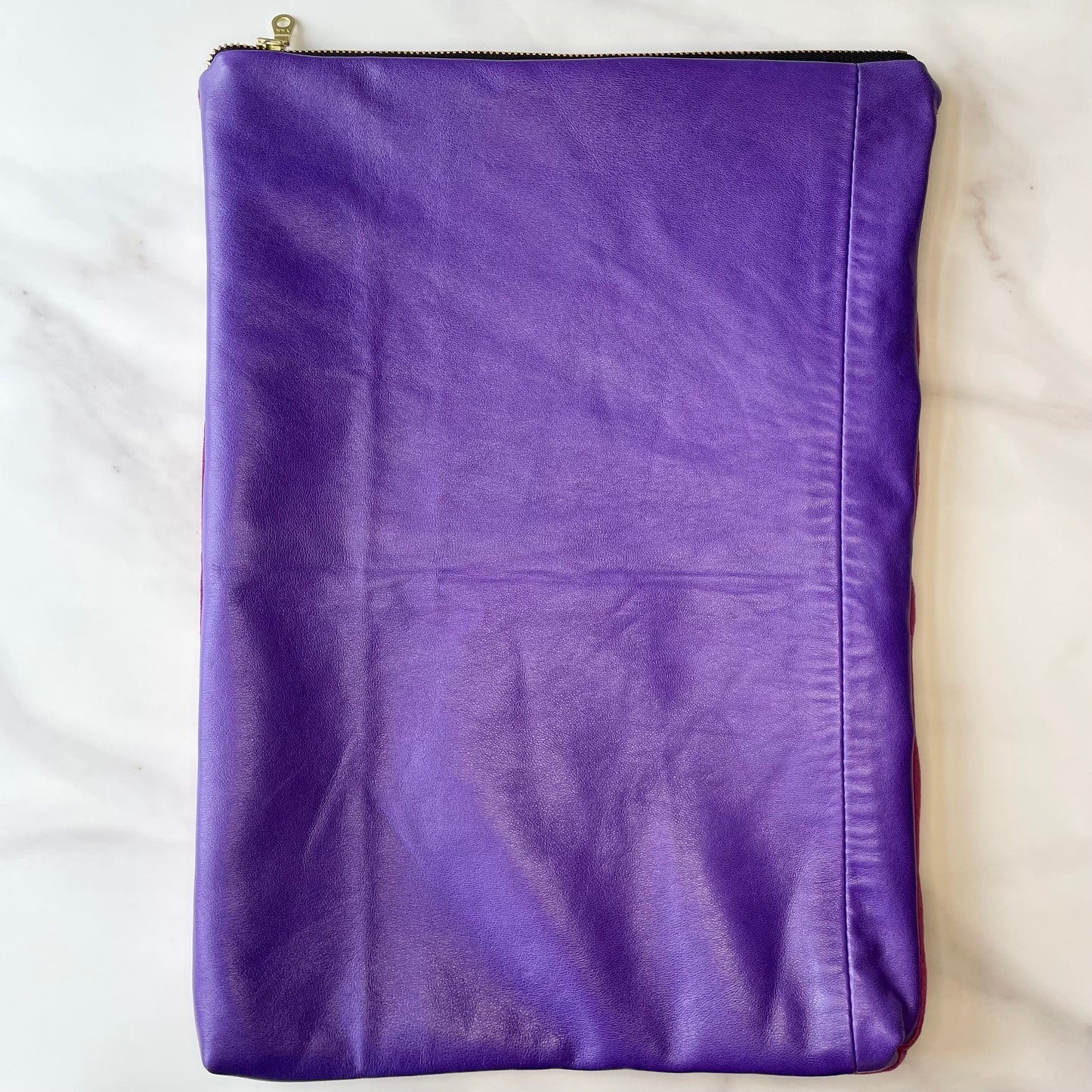 Foldover Clutch: Purple Leather / Raspberry Velvet