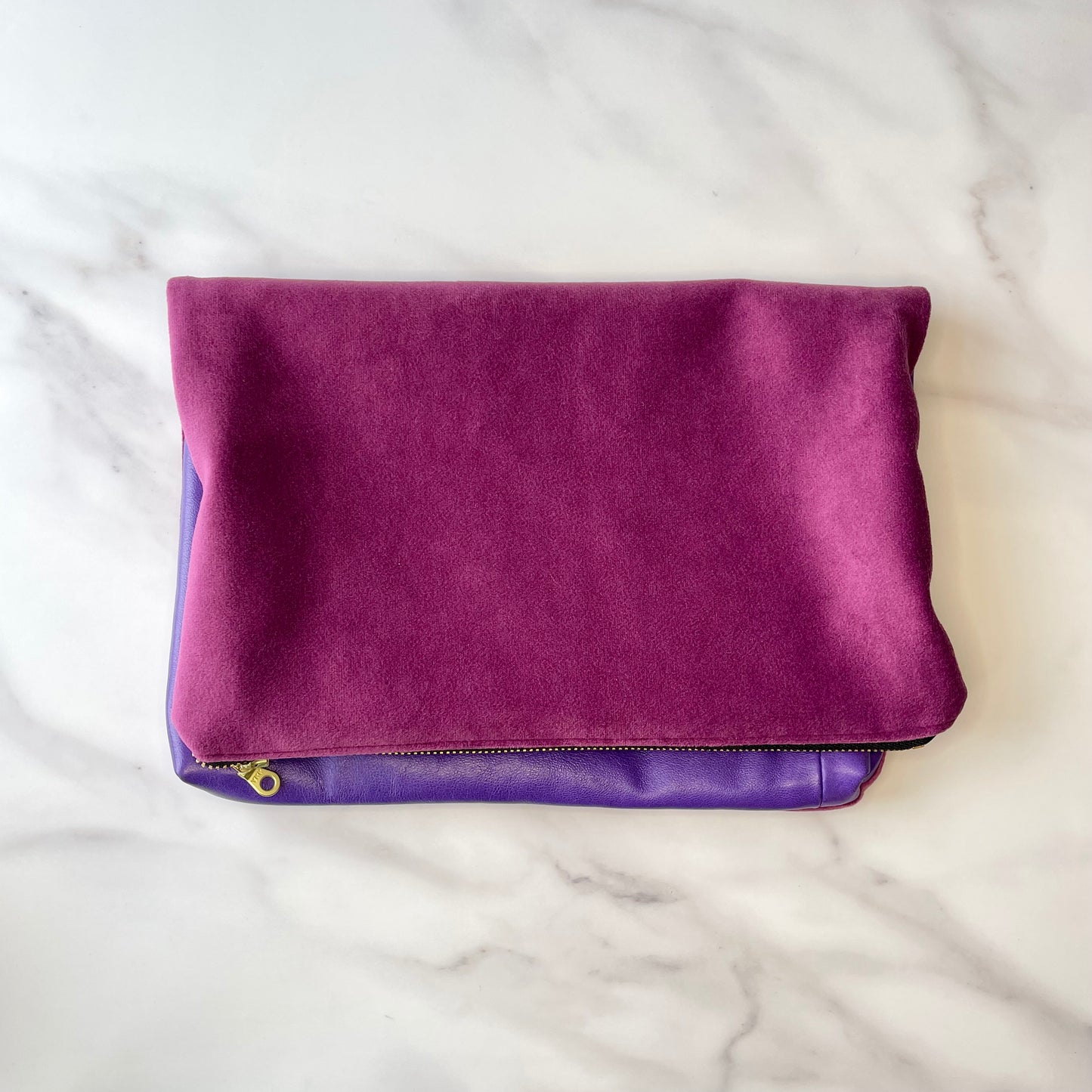 Foldover Clutch: Purple Leather / Raspberry Velvet