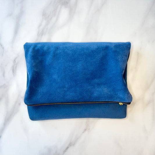 Foldover Clutch: Blue Suede / Blue Velvet