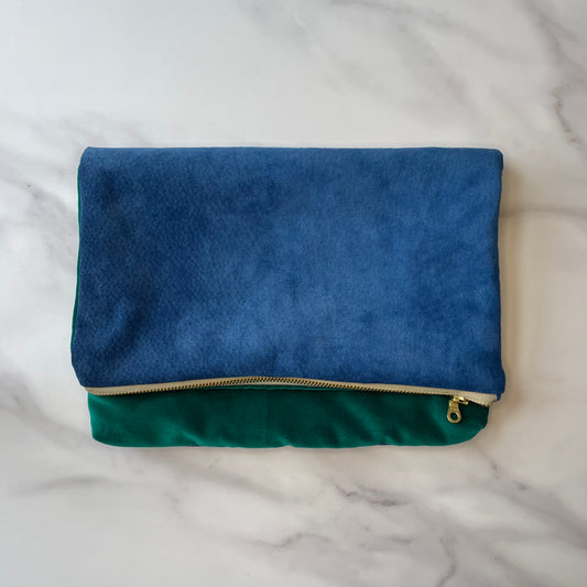 Foldover Clutch: Blue Suede / Sea Green Velvet
