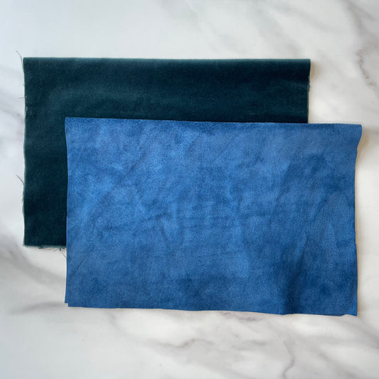 Foldover Clutch: Blue Suede / Forest Green Velvet