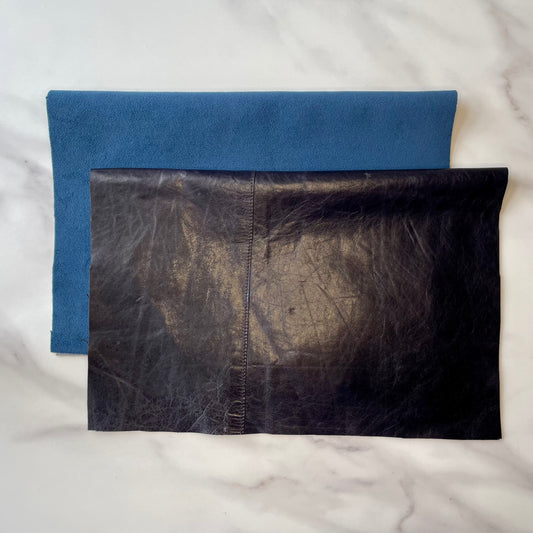 Foldover Clutch: Navy Blue Leather / Blue Velvet