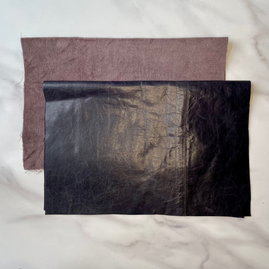 Foldover Clutch: Navy Blue Leather / Vintage Lilac Velvet