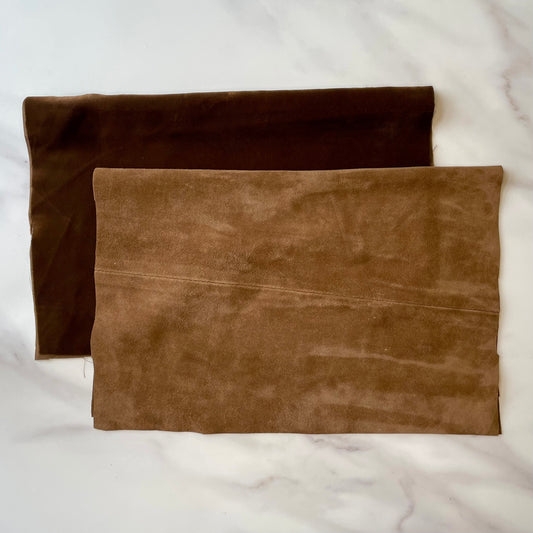 Foldover Clutch: Light Brown Suede / Brown Velvet