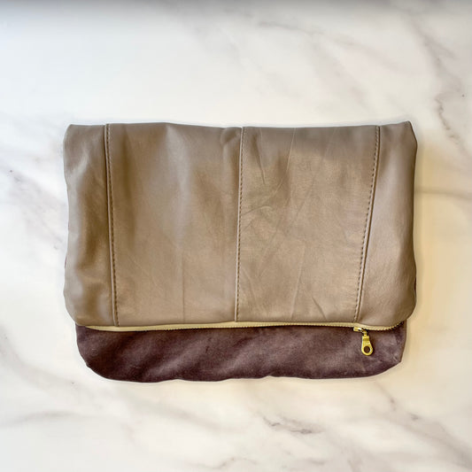 Foldover Clutch: Taupe Leather / Vintage Lilac Velvet