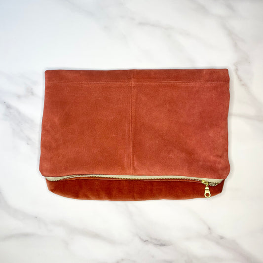 Foldover Clutch: Rust Suede / Rust Velvet