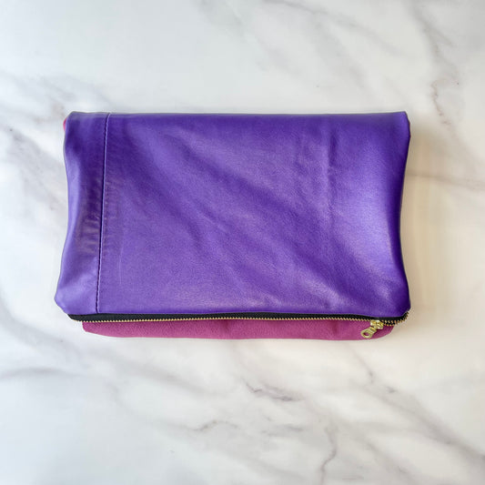 Foldover Clutch: Purple Leather / Raspberry Velvet
